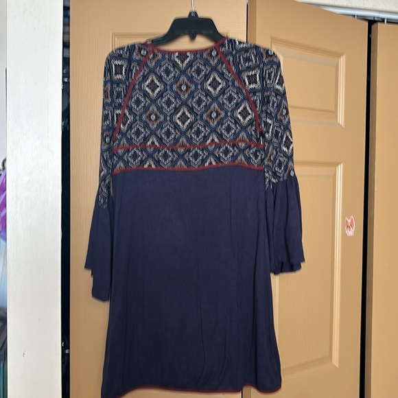 THML | Anthropologie Bell Sleeve Boho Cross Knit Shift Dress - Picture 4 of 4
